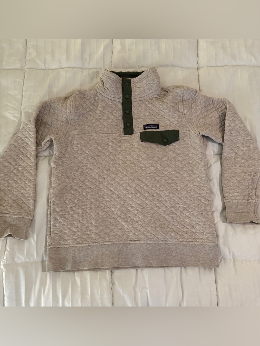 Patagonia Women’s Small Quilted Snap-T Pullover - Light Beige with Olive Trim